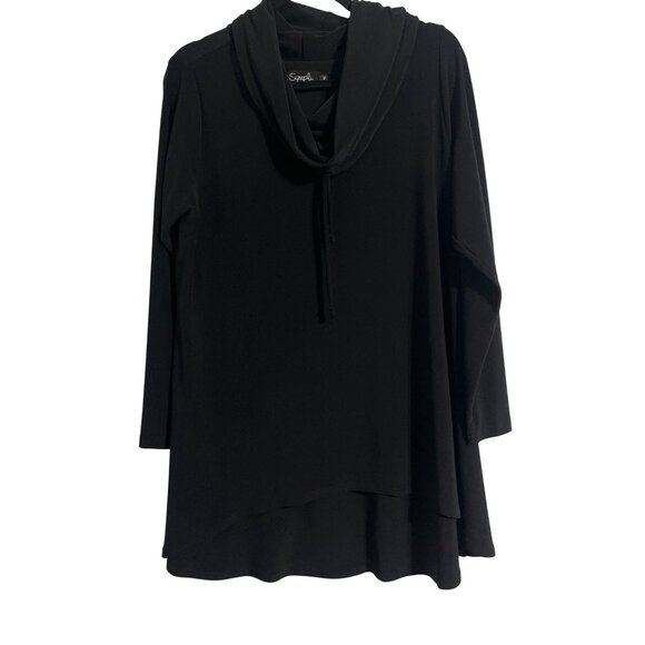 Sympli Crisscross Long Sleeve Cowl Neck Tunic 1X /20 Black Stretch Top Excellent - Picture 2 of 12